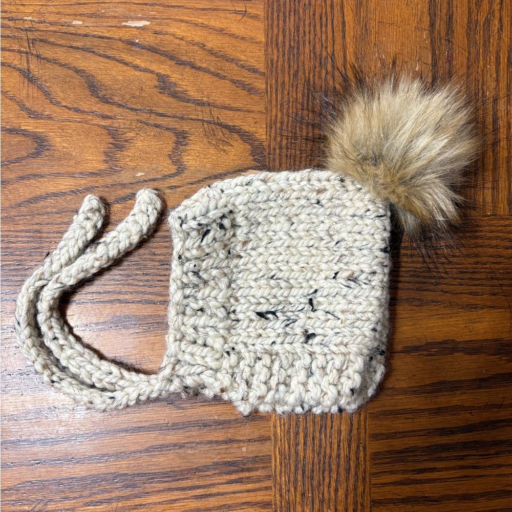 Chunky Knit Baby Bonnet Hat With PomPom
